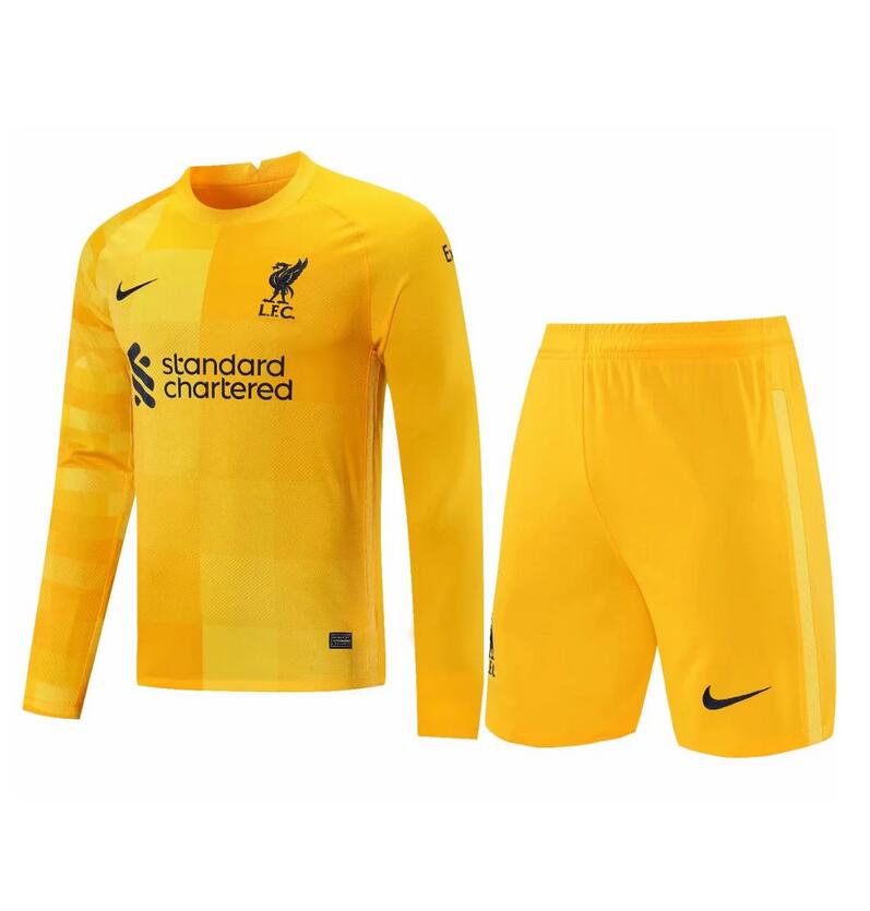 2021/22 Liverpool Long Sleeve Yellow Goalkeeper Soccer Kits (Shirt+Shorts)